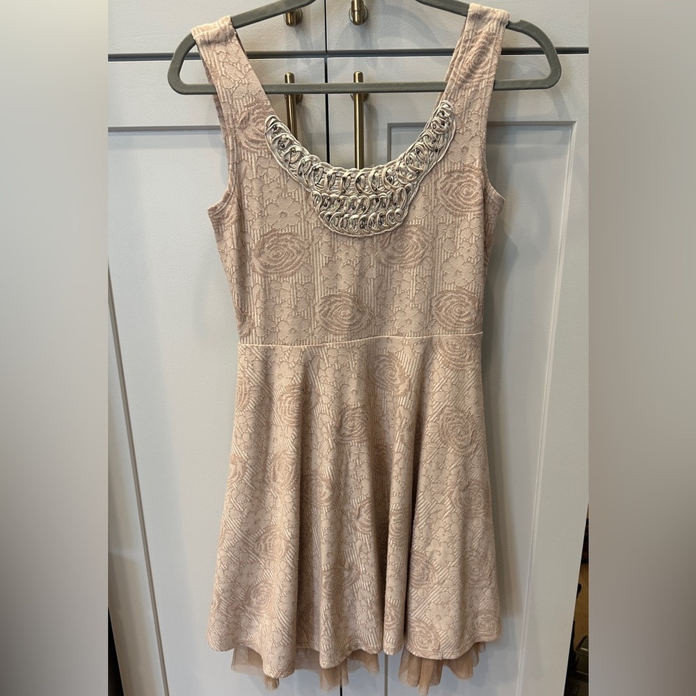 Free People Beige Dress with Embellished Neckline